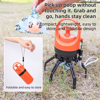 Orange Foldable 6-Claw Pet Pooper Scooper with Integrated Waste Bag Dispenser & 1 Roll of Bags - Durable One-Handed Operation for Outdoor Walking - view 3