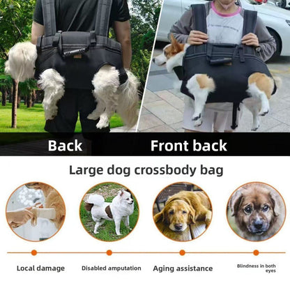 Black Multi-Functional Dog Carrier Backpack and Lift Harness for Hiking and Outdoor Use, Adjustable Breathable Pet Support Sling for Senior or Injured Large Dogs(Size: M) - view 2