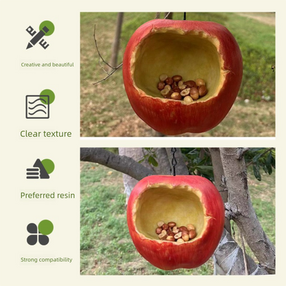Realistic Apple Shaped Bird Feeder Creative Resin Hanging Ornament for Garden and Courtyard Weather Resistant Decor for Local Wild Bird Enthusiasts - view 3