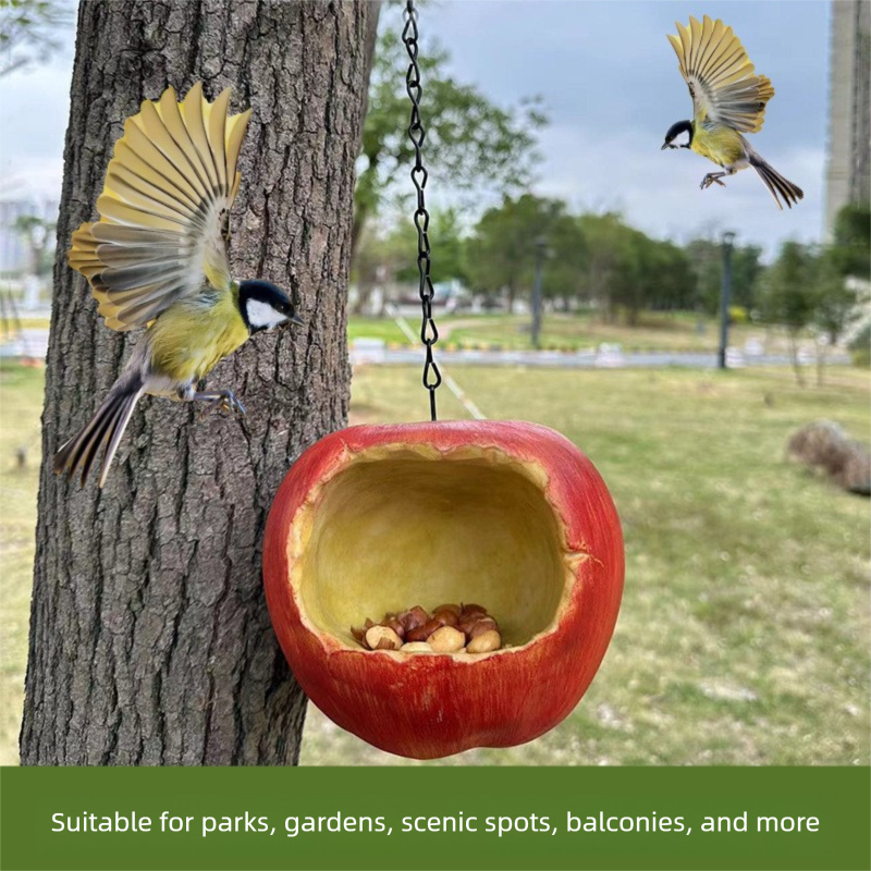 Realistic Apple Shaped Bird Feeder Creative Resin Hanging Ornament for Garden and Courtyard Weather Resistant Decor for Local Wild Bird Enthusiasts - view 4