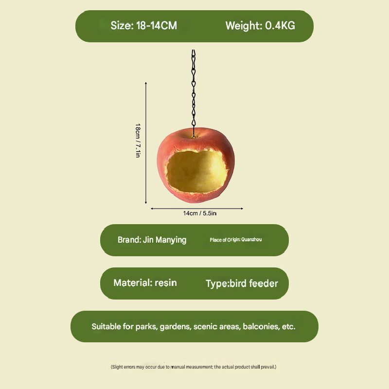 Realistic Apple Shaped Bird Feeder Creative Resin Hanging Ornament for Garden and Courtyard Weather Resistant Decor for Local Wild Bird Enthusiasts - view 5