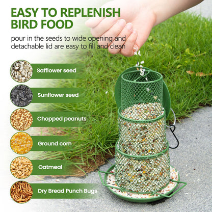 Circular Retractable Metal Hanging Bird Feeder 3-Tier Mesh Design Weatherproof Outdoor Wild Bird Feeding Station for Local Garden and Backyard Support - view 3
