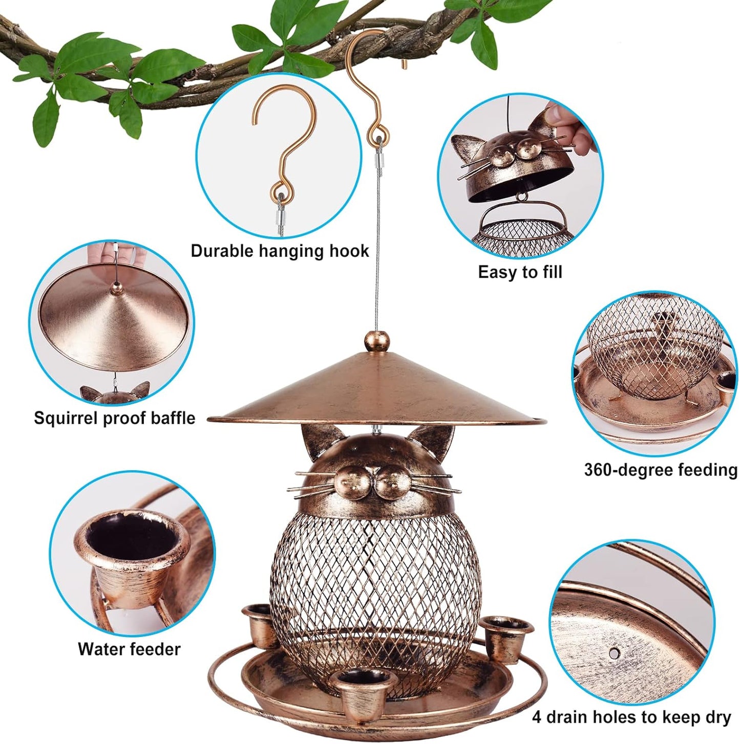 Whimsical Owl-Shaped Metal Bird Feeder Hanging Mesh Seed Holder for Garden and Courtyard Decorative Feeding Solution for Local Wildlife Enthusiasts - view 3