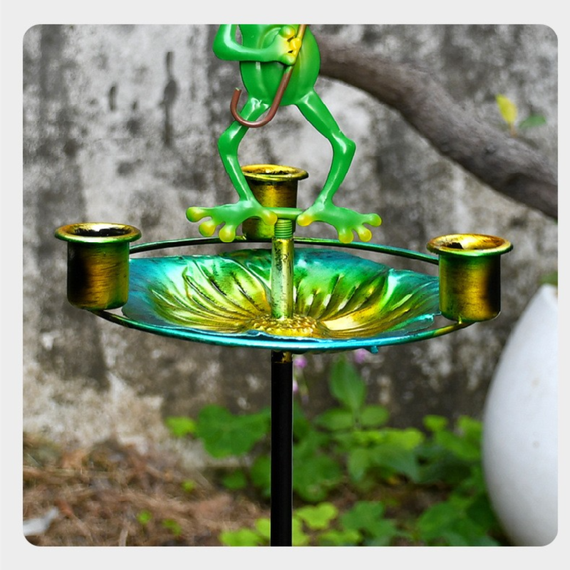 Decorative Metal Frog Bird Feeder Ground Stake with Umbrella and Feeding Tray for Local Gardens Weather-Resistant Outdoor Wildlife Support Solution - view 3