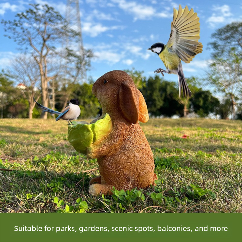 Cute Resin Rabbit Bird Feeder for Outdoor Garden Courtyard Balcony Landscape Decoration Durable Waterproof Animal Statue for Local Wild Bird Enthusiasts - view 2