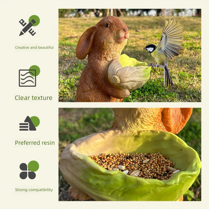 Cute Resin Rabbit Bird Feeder for Outdoor Garden Courtyard Balcony Landscape Decoration Durable Waterproof Animal Statue for Local Wild Bird Enthusiasts - view 3