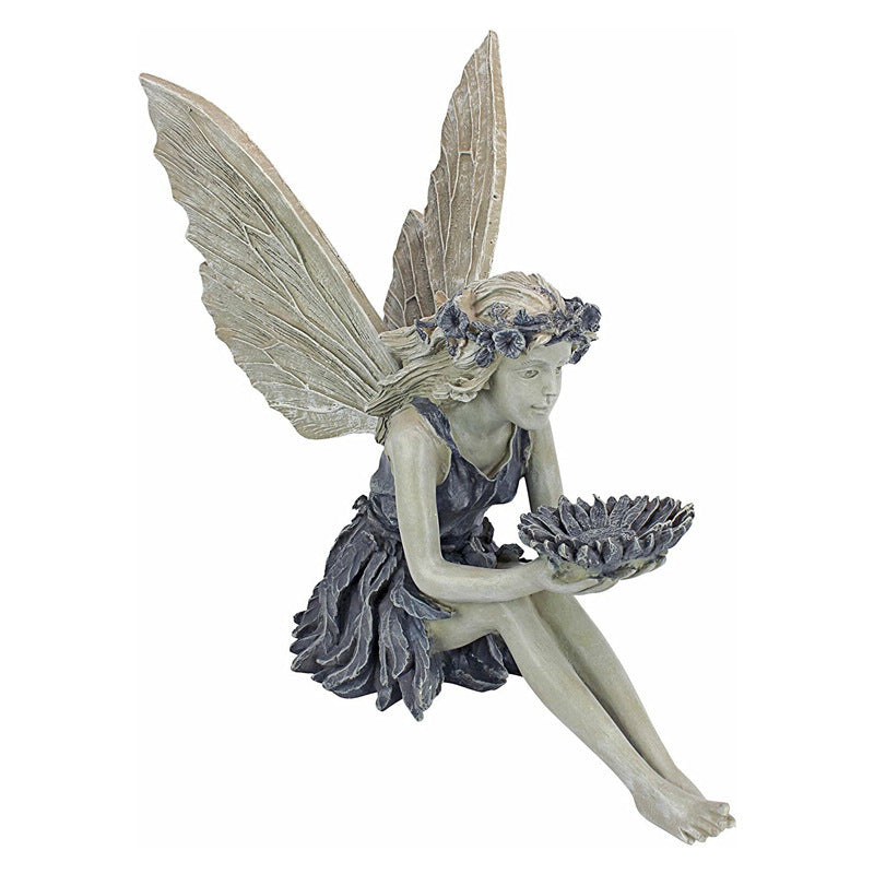 Resin Fairy Garden Statue with Sunflower Bowl Seated Design for Outdoor Decorative Use Ideal for Home and Garden Spaces Local Standard Fit