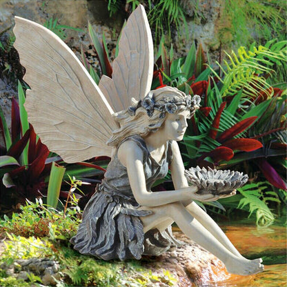 Resin Fairy Garden Statue with Sunflower Bowl Seated Design for Outdoor Decorative Use Ideal for Home and Garden Spaces Local Standard Fit - view 2