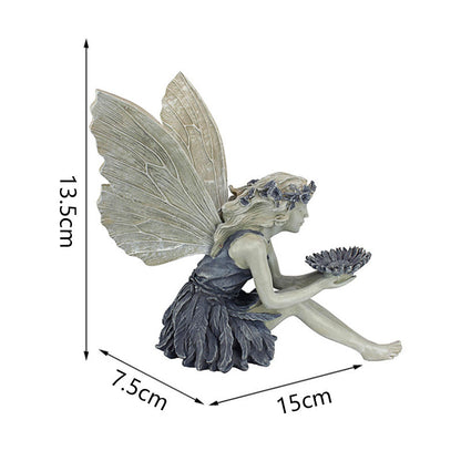 Resin Fairy Garden Statue with Sunflower Bowl Seated Design for Outdoor Decorative Use Ideal for Home and Garden Spaces Local Standard Fit - view 3