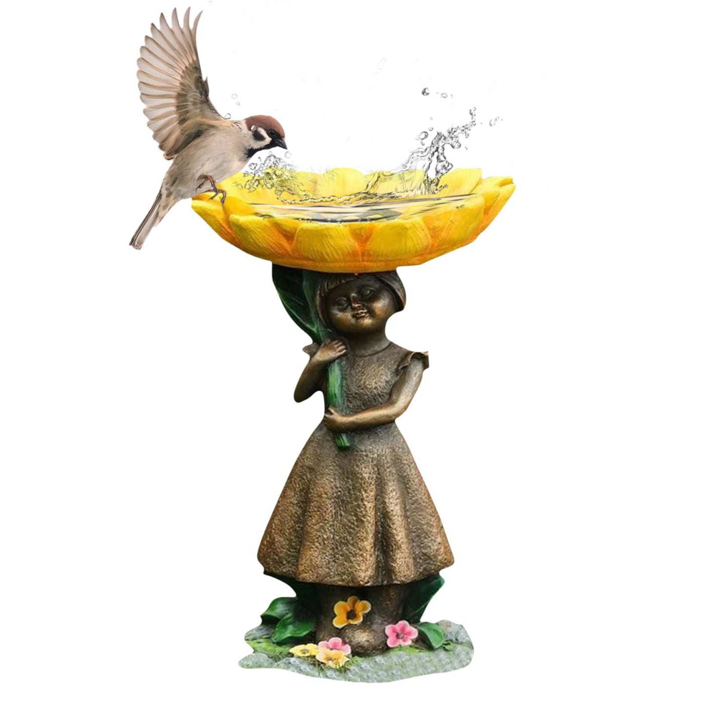Girl Resin Bird Feeder with Natural Stump Design for Garden and Outdoor Decor, Ideal for Attracting Birds and Enhancing Yard Aesthetics - view 2