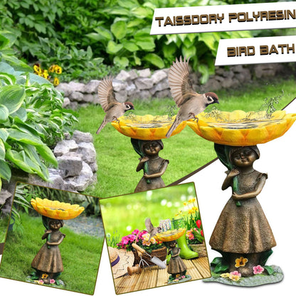 Girl Resin Bird Feeder with Natural Stump Design for Garden and Outdoor Decor, Ideal for Attracting Birds and Enhancing Yard Aesthetics - view 3