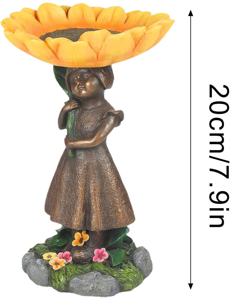 Girl Resin Bird Feeder with Natural Stump Design for Garden and Outdoor Decor, Ideal for Attracting Birds and Enhancing Yard Aesthetics - view 4