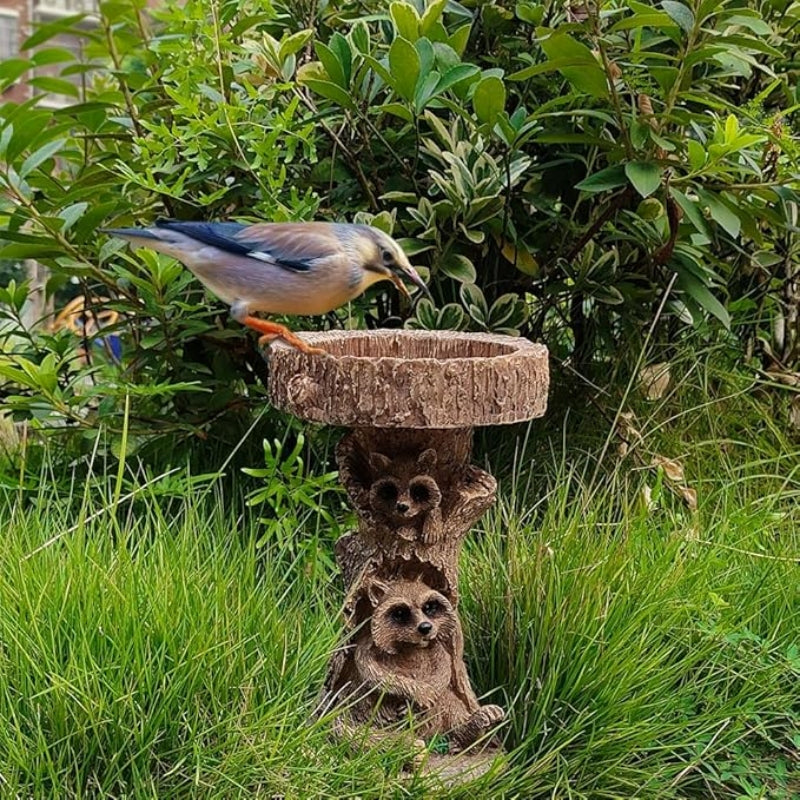 Raccoon Resin Bird Feeder with Natural Stump Design for Garden and Outdoor Decor, Ideal for Attracting Birds and Enhancing Yard Aesthetics - view 2
