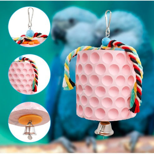 2-Pack Blue Hanging Bird Chew Toy with Bell and Rope, Ideal for Parrots, Squirrels, and Rodents – Durable Wood-Based Grinding Stone for Beak Exercise and Enrichment - view 4
