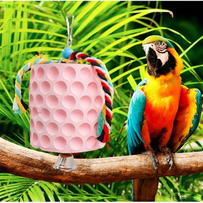 2-Pack White Hanging Bird Chew Toy with Bell and Rope, Ideal for Parrots, Squirrels, and Rodents – Durable Wood-Based Grinding Stone for Beak Exercise and Enrichment - view 2
