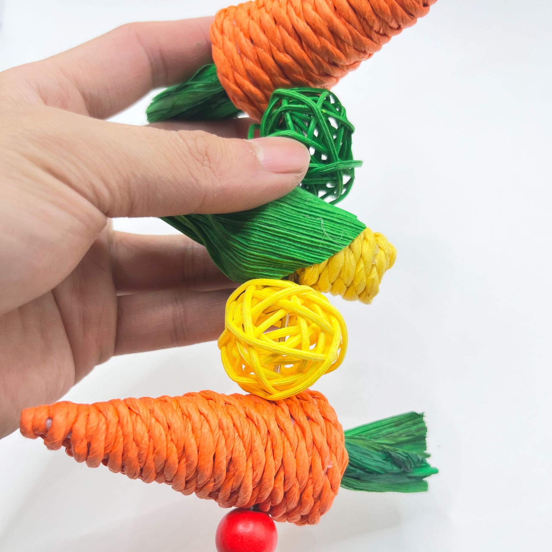 2-Pack Radish and sweetcorn skewers Bird Chew Toy for Parrots, Budgies, Hamsters, Rabbits & Small Pets – Hanging Carrot-Shaped Enrichment Toy with Natural Fibers for Beak Grinding and Mental Stimulation - view 2