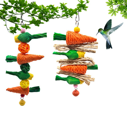 2-Pack Radish Vine Ball Skewers Bird Chew Toy for Parrots, Budgies, Hamsters, Rabbits & Small Pets – Hanging Carrot-Shaped Enrichment Toy with Natural Fibers for Beak Grinding and Mental Stimulation - view 4