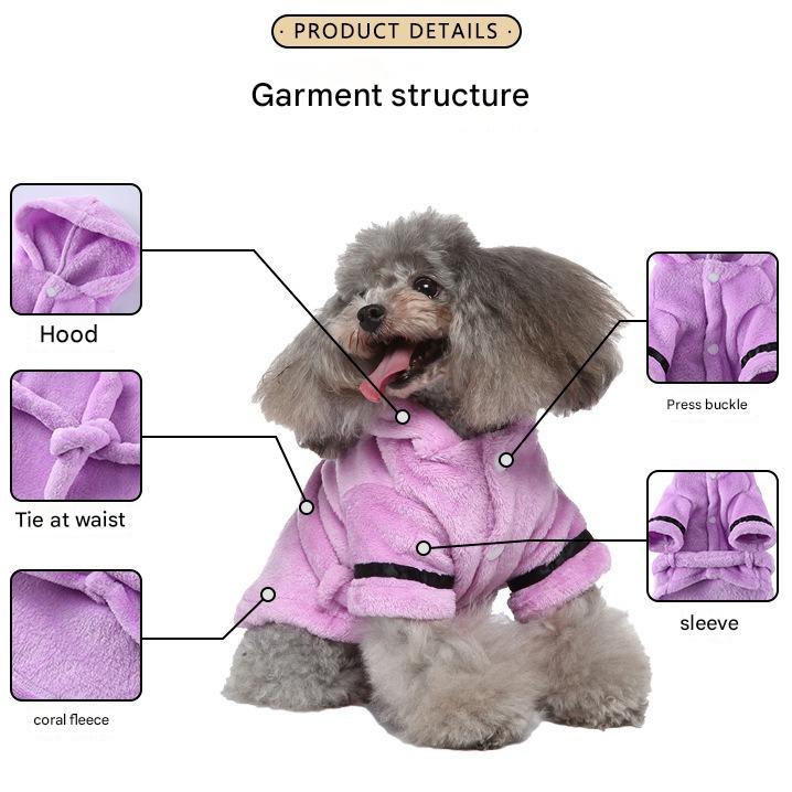 Army green Cozy Pet Bathrobe Sleepwear – Plush Fleece Dog Robe with Hood and Adjustable Waistband for Small to Medium Breeds(Size:L) - view 3