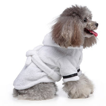 White Cozy Pet Bathrobe Sleepwear – Plush Fleece Dog Robe with Hood and Adjustable Waistband for Small to Medium Breeds(Size:L)