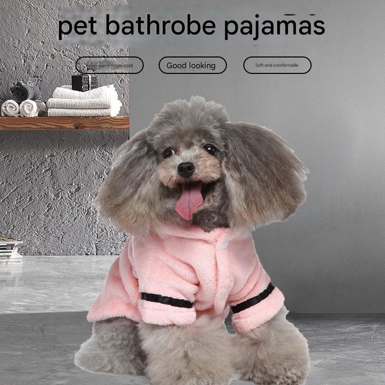 White Cozy Pet Bathrobe Sleepwear – Plush Fleece Dog Robe with Hood and Adjustable Waistband for Small to Medium Breeds(Size:L) - view 2