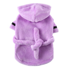 Purple Cozy Pet Bathrobe Sleepwear – Plush Fleece Dog Robe with Hood and Adjustable Waistband for Small to Medium Breeds(Size:L)