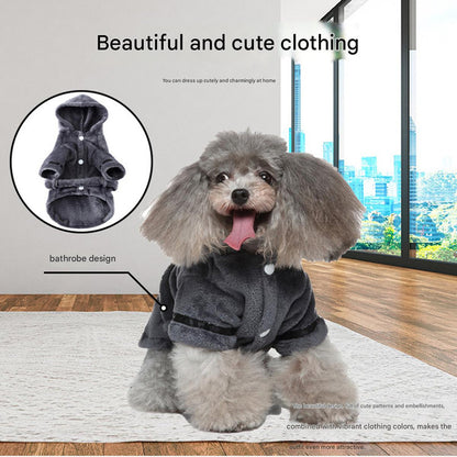 Purple Cozy Pet Bathrobe Sleepwear – Plush Fleece Dog Robe with Hood and Adjustable Waistband for Small to Medium Breeds(Size:L) - view 4