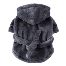 Grey Cozy Pet Bathrobe Sleepwear – Plush Fleece Dog Robe with Hood and Adjustable Waistband for Small to Medium Breeds(Size:XL)