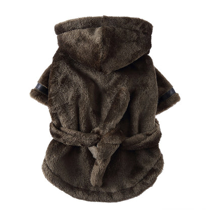 Army green Cozy Pet Bathrobe Sleepwear – Plush Fleece Dog Robe with Hood and Adjustable Waistband for Small to Medium Breeds(Size:XL)