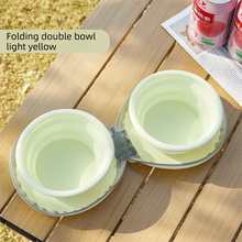 Yellow Portable Foldable Dual Bowl for Pets – Silicone Feeding and Water Dish with Compact Storage Design