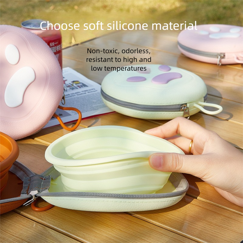 Pink Portable Foldable Dual Bowl for Pets – Silicone Feeding and Water Dish with Compact Storage Design - view 4