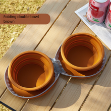 Brown Portable Foldable Dual Bowl for Pets – Silicone Feeding and Water Dish with Compact Storage Design