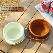 Brown and yellow Portable Foldable Dual Bowl for Pets – Silicone Feeding and Water Dish with Compact Storage Design