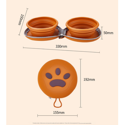 Brown and yellow Portable Foldable Dual Bowl for Pets – Silicone Feeding and Water Dish with Compact Storage Design - view 6