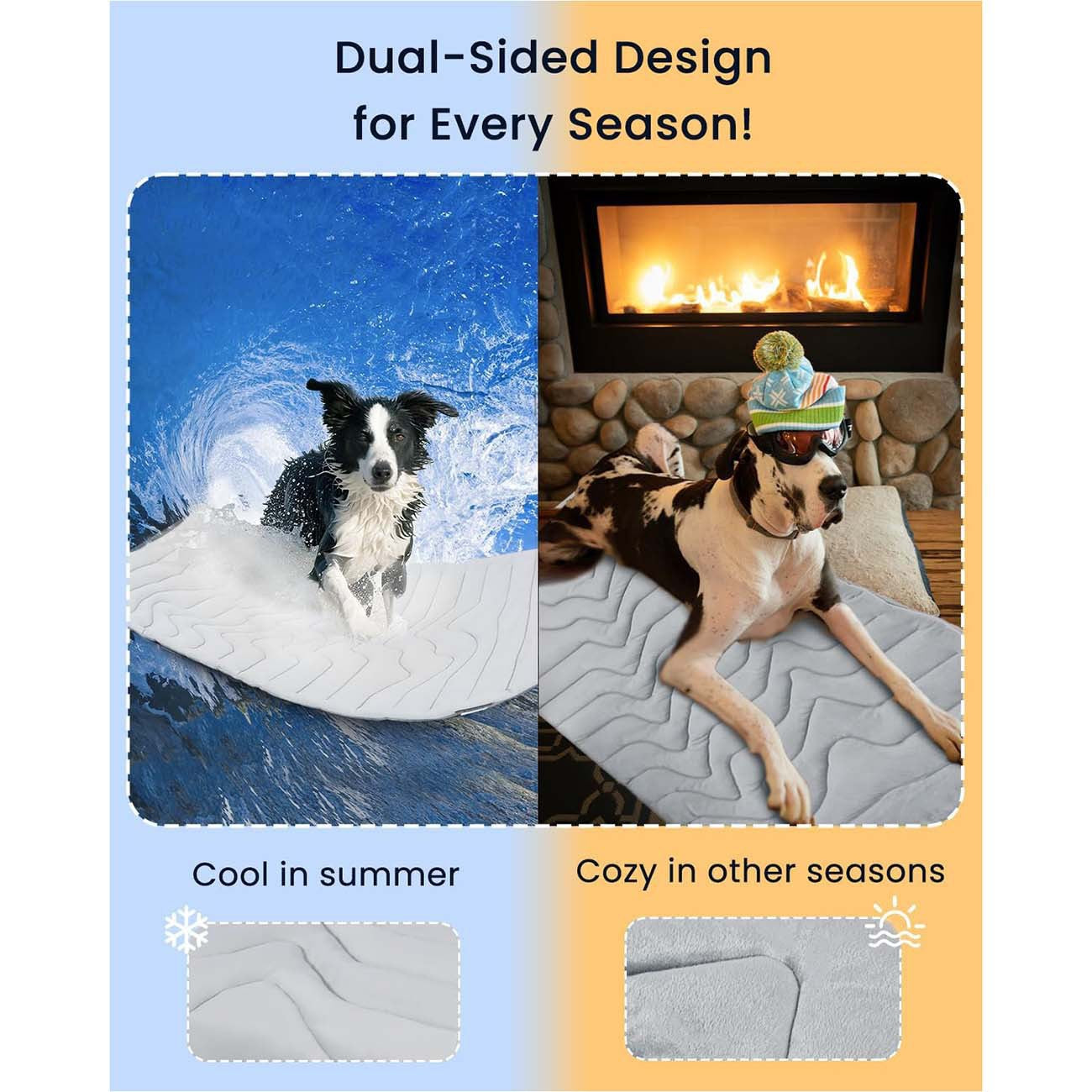Pet Cooling Mat Self Cooling Pad for Dogs Cats Dual Sided Summer Sleeping Bed Grey Medium (91x58cm) - view 3