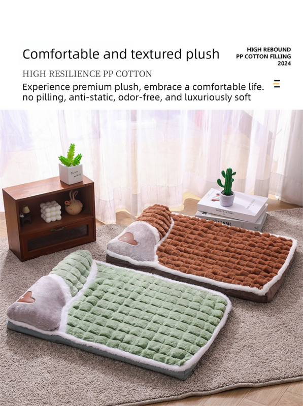 Thickened Pet Sofa Bed XL Size 75x45cm Green Dog Mat with Integrated Pillow Soft Washable Sleeping Pad for Dogs and Cats All Season Comfort - view 4