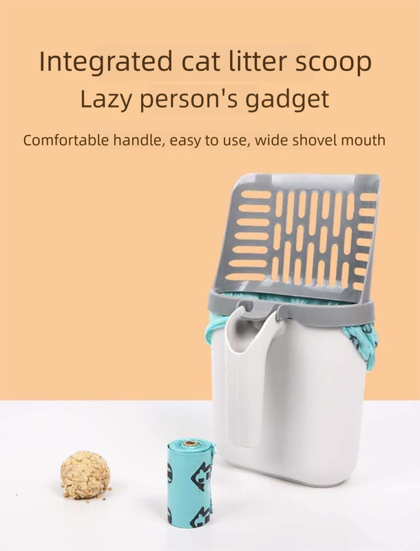 2-in-1 Cat Litter Scoop with Integrated Waste Bin & 1 Roll Refill Bags Detachable Sifter Shovel Anti-Reflux Baffle Grey - view 2