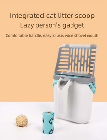 2-in-1 Cat Litter Scoop with Integrated Waste Bin & 8 Rolls Refill Bags Detachable Sifter Shovel Anti-Reflux Baffle Grey - view 2