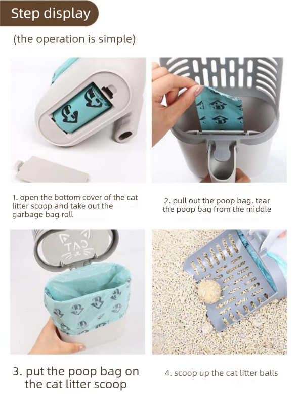 2-in-1 Cat Litter Scoop with Integrated Waste Bin & 8 Rolls Refill Bags Detachable Sifter Shovel Anti-Reflux Baffle Grey - view 6
