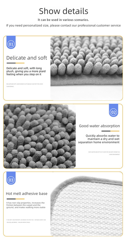 Grey Chenille Pet Mat Non-Slip Absorbent Dog & Cat Rug 50x80cm Cute Paw Print Design for Feeding Sleeping or Entryway - view 4