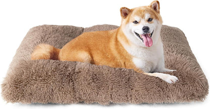 Luxury Long Plush Pet Bed Mat Faux Fur Crate Pad 80x55cm Brown Soft Warm Cushion for Medium to Large Dogs