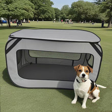 Grey Instant Pop-Up Foldable 4-Sided Pet Playpen & Car Crate - Breathable Scratch-Resistant Travel Kennel for Dogs & Cats (Open 92 x 52 x 52 CM, Folded 34 x 34 x 3 CM)