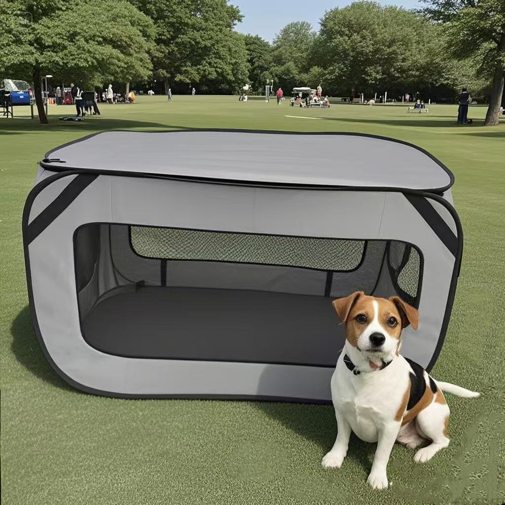 Grey Instant Pop-Up Foldable 4-Sided Pet Playpen & Car Crate - Breathable Scratch-Resistant Travel Kennel for Dogs & Cats (Open 92 x 52 x 52 CM, Folded 34 x 34 x 3 CM)