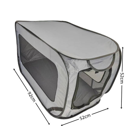 Grey Instant Pop-Up Foldable 4-Sided Pet Playpen & Car Crate - Breathable Scratch-Resistant Travel Kennel for Dogs & Cats (Open 92 x 52 x 52 CM, Folded 34 x 34 x 3 CM) - view 2
