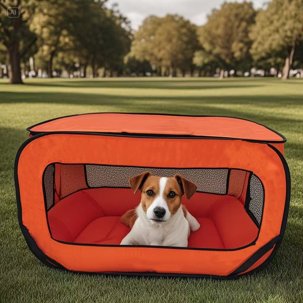 Red Instant Pop-Up Foldable 4-Sided Pet Playpen & Car Crate - Breathable Scratch-Resistant Travel Kennel for Dogs & Cats (Open 92 x 52 x 52 CM, Folded 34 x 34 x 3 CM)