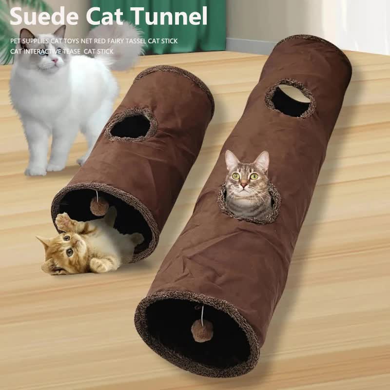 30X67CM Grey Durable Suede Foldable Cat Tunnel - Interactive Multi-Sensory Play Tube with Crinkle Paper & Plush Interior, plush ball and Steel Frame - view 2