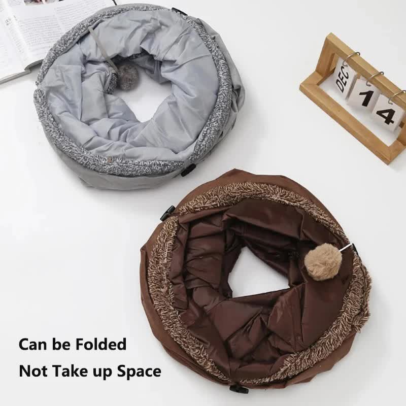 30X67CM Grey Durable Suede Foldable Cat Tunnel - Interactive Multi-Sensory Play Tube with Crinkle Paper & Plush Interior, plush ball and Steel Frame - view 3