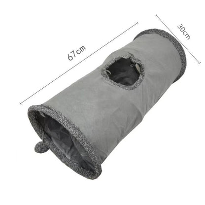 30X67CM Grey Durable Suede Foldable Cat Tunnel - Interactive Multi-Sensory Play Tube with Crinkle Paper & Plush Interior, plush ball and Steel Frame - view 4