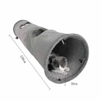 30X130CM Grey Durable Suede Foldable Cat Tunnel - Interactive Multi-Sensory Play Tube with Crinkle Paper & Plush Interior, plush ball and Steel Frame - view 4