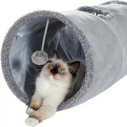 30X67CM Brown Durable Suede Foldable Cat Tunnel - Interactive Multi-Sensory Play Tube with Crinkle Paper & Plush Interior, plush ball and Steel Frame - view 4