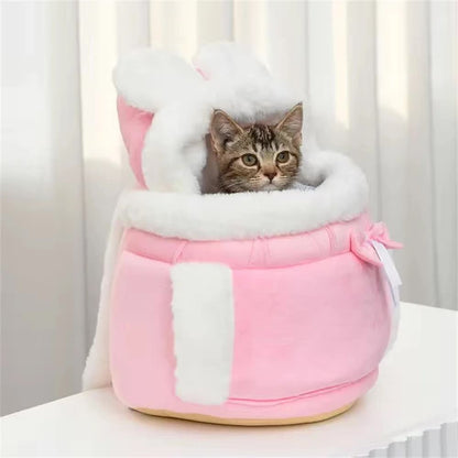 Pink 2-in-1 Ultra-Soft Plush Pet Carrier & Mobile Bed - Portable & Lightweight Cute Rabbit Ear Design Travel Cabin (XL 38 x 25 x 30CM) - view 5